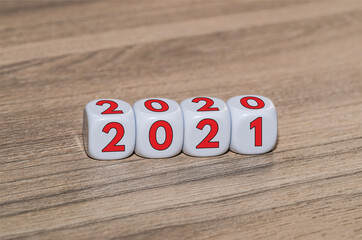 Conceptual white dice for the year 2021