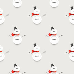 Happy new year seamless pattern with realistic sewing buttons snowman 