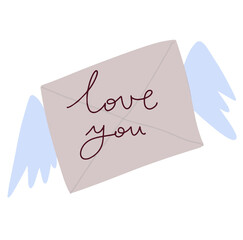 Envelope with wings like Cupid Sending love and hearts. Valentine's Day. letter icon symbol simple abstract on red background. vector.