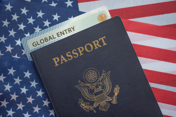 Global Entry card (Trusted traveller) covered of Passport of United states of America on American...