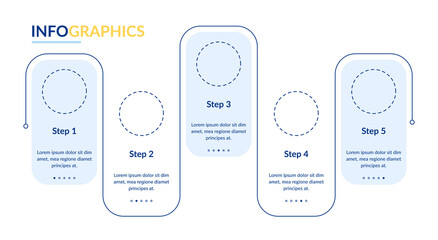 Blank white vector infographic template. Flowchart presentation design elements with text space. Data visualization with 5 steps. Process timeline chart. Workflow layout with copyspace