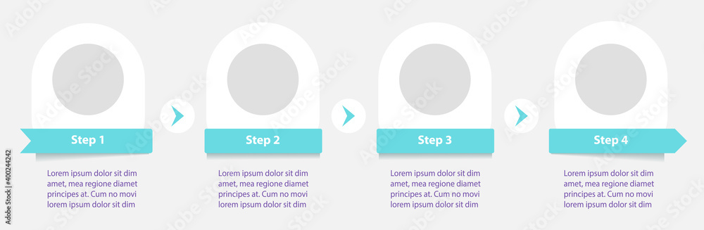 Poster Simple modern flowchart with headers vector infographic template. Presentation design elements with text space. Data visualization with 4 steps. Process timeline chart. Workflow layout with copyspace