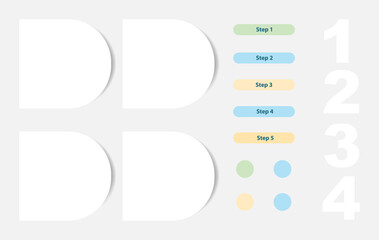 Empty flowchart vector infographic elements set in modern design. Light presentation template. Data visualization with 4 steps. Process timeline chart collection. Icons pack for info workflow layout