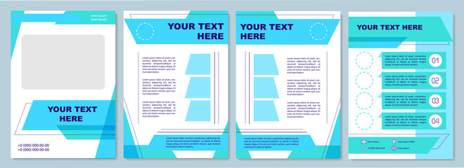 Turquoise business brochure template. Sections with copyspace. Flyer, booklet, leaflet print, cover design with text space. Vector layouts for magazines, annual reports, advertising posters