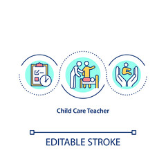 Child care teacher concept icon. Providing for children basics needs idea thin line illustration. Childcare facilities and centers. Vector isolated outline RGB color drawing. Editable stroke