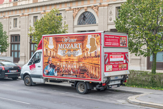 Vienna, Austria - August 30, 2020: Promotion car near Vienna Philharmonic.