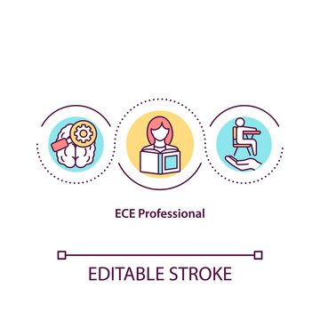 ECE professional concept icon. Teaching young children from infancy idea thin line illustration. Early childhood educators. Vector isolated outline RGB color drawing. Editable stroke
