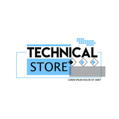 Vector sign of a technical store. Blue logo on the theme of technology. Square sign.