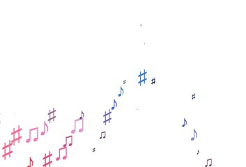 Light Blue, Red vector background with music symbols.