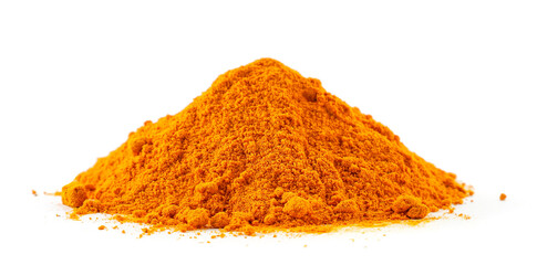Heap of ground turmeric on a white background. Isolated