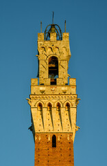 Top of the Torre del Mangia, a tower 102 meters high, built in 1338-1348 in the Piazza del Campo,...
