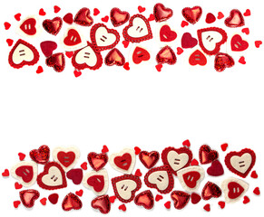 Valentine's Day. Banner or postcard red hearts. Red hearts on a white background. Isolate. Copyspace