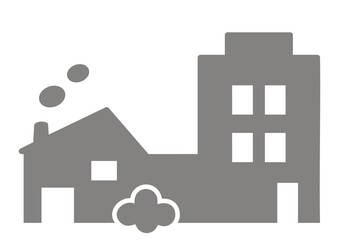 House and smokestack, gray silhouette, vector icon on white background