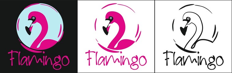 Collection of flamingos. Vector logo of a Flamingo bird in a circle.