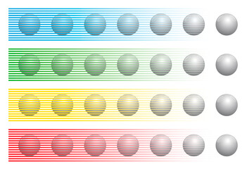 Optical illusion with balls of the same color behind different colored stripes, known as Munker-White illusion. For comparison, the spheres behind fading lines are all the same gray.
