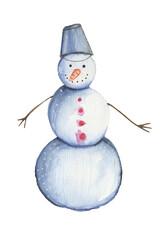 Snowman watercolor catoon winter christmas art cute illustration