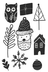 Big set of Christmas doodles. Hand drawn icons. Xmas and New Year scrapbook stickers.