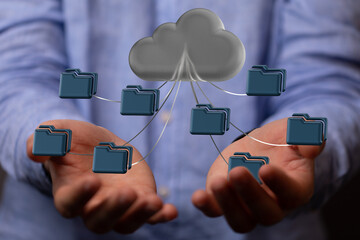 Data cloud storage network from lines, triangles and particle style design. Illustration