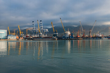 Fototapeta premium Novorossiysk Commercial Sea Port in Novorossiysk Bay