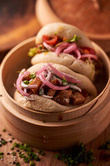 Gua bao, steamed buns with pork belly and vegetable. Asian cuisine