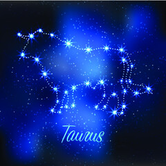Light symbol of Taurus on starry background.Happy New Year 2021