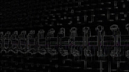 White lines on a black background create an abstract pattern.
Several alternating single objects at different angles, like staples connecting two surfaces. Abstraction.