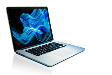 Laptop computer with abstract background on monitor