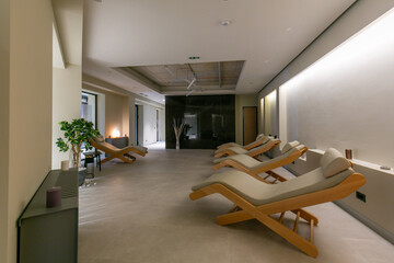 Sunbeds in spa wellness interior