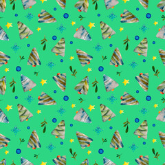 Seamless watercolor drawing of Christmas trees,