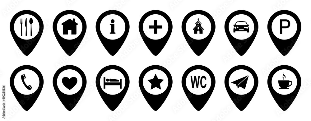 Leinwandbilder set of pointers, navigation icons. map pins. vector map pointers. pointer mark on the map, gps navig