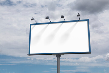 Giant blank sign on a blue sky with clouds. 3d illustration.