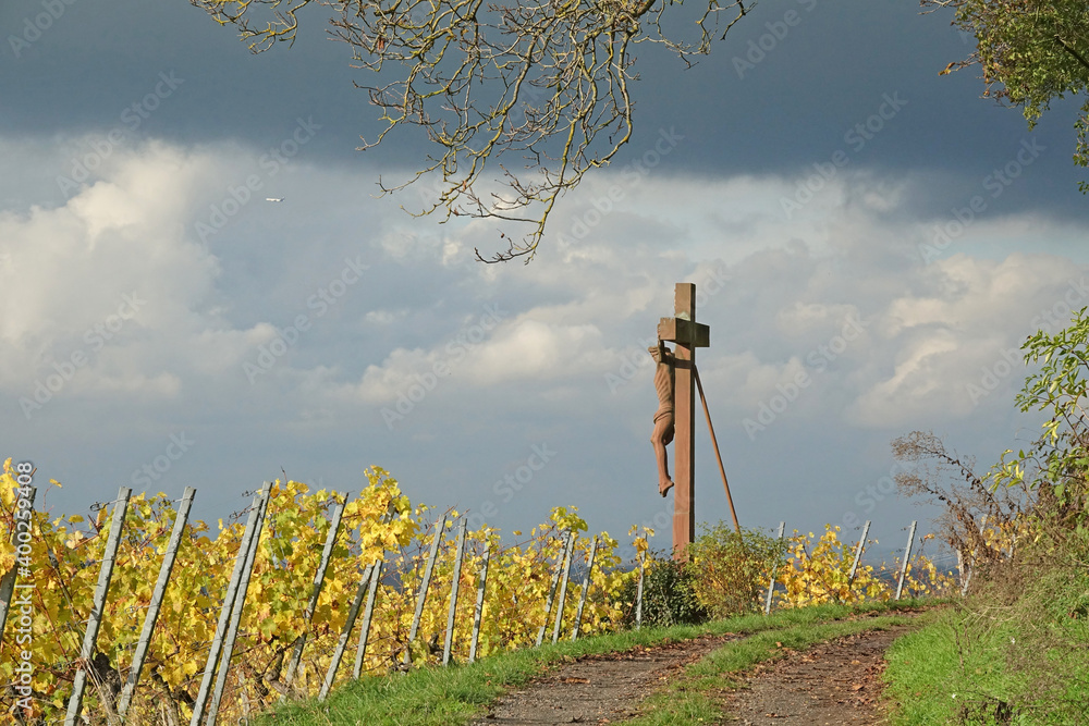 Canvas Prints Jesuskreuz in einem Weinberg bei Hoerstein