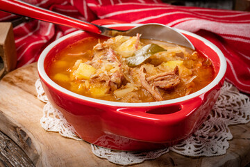 Traditional russian sour cabbage soup