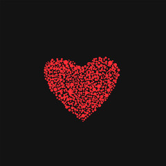 Vector shape confetti splash with red hearts inside. Valentine's Heart form of a lot of small hearts on black background