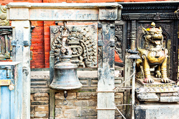 The bell in the Temple in Bhaktapur Durbar Square in  Nepal.