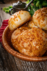 Fresh breakfast rolls with cheese.