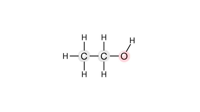 Animation with ball-and-stick model of alcohol on the white background (seamless loop)