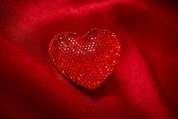 Valentines Day Background, Valentine Heart Red Silk Fabric, Wedding Love - Image