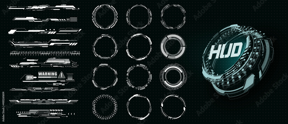 Poster circle hud elements for ui, ux, gui, fui. set abstract digital circular shapes. bar labels, info cal