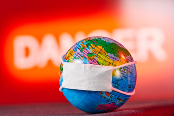  Surgical Face Mask and Globe model. Coronavirus Concept.