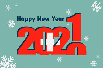 New year's card 2021. Depicted: an element of the Swiss flag, a festive inscription and snowflakes. it can be used as a promotional poster, postcard, flyer, invitation or website.