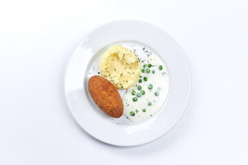 cutlet with mashed potato and sauce