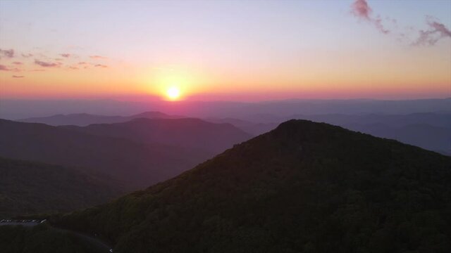 2020 - An excellent aerial shot of the sun setting over the Blue Ridge Mountains in North Carolina.
