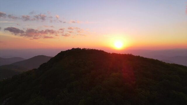 2020 - An excellent aerial shot of the sun setting over the Blue Ridge Mountains in North Carolina.
