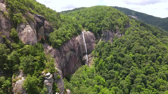 2020 - An excellent aerial shot of the greenery surrounding Hickory Nut Falls in Chimney Rock, North Carolina.