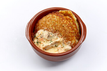 potato pancakes with meat and mushrooms