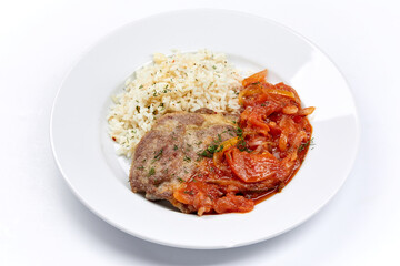 meat with rice and vegetables