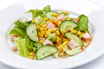 salad with ham on the white background