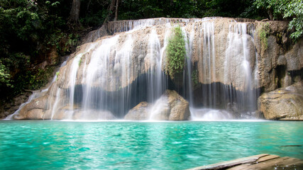Waterfall in the jungle of northern Thailand  - Erawan Waterfalls National Park - Thailand