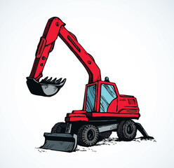 Excavator drawing isolated on white background